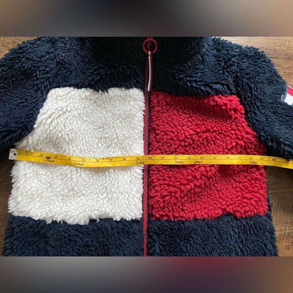 TOMMY HILFIGER Women's Sherpa Jacket Color block logo full-zip teddy bear XS EUC - Picture 13 of 16